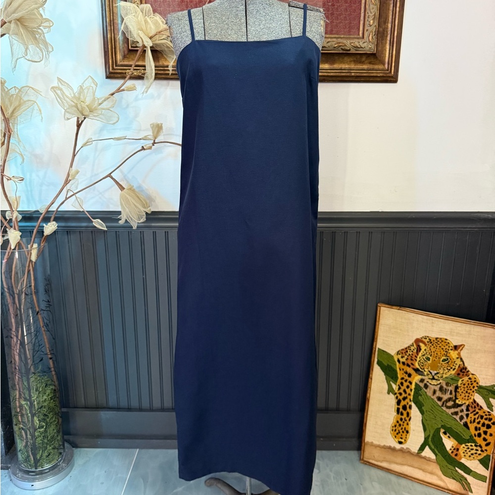 NWT Rachel Parcell Midi Column Linen Blend Dress in Navy ~ Size Small 💛🍄 - Picture 2 of 8